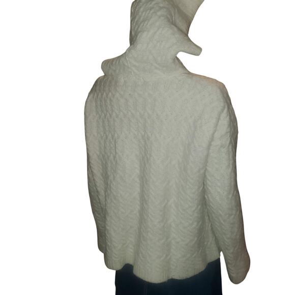 Aran Crafts Ireland Size L Handmade Fisherman Zip Up Hooded Ivory Sweater Cardi - Picture 8 of 13